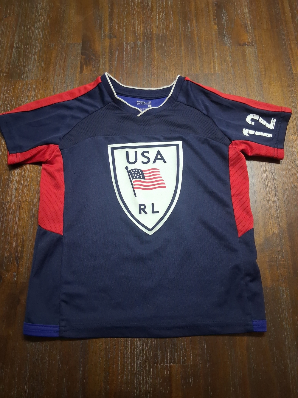 Ralph Lauren Kids Navy & Red USA Shield Athletic Tee